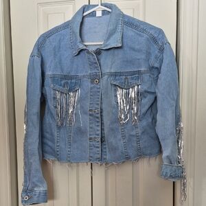 Denim Jacket with Silver Fringe